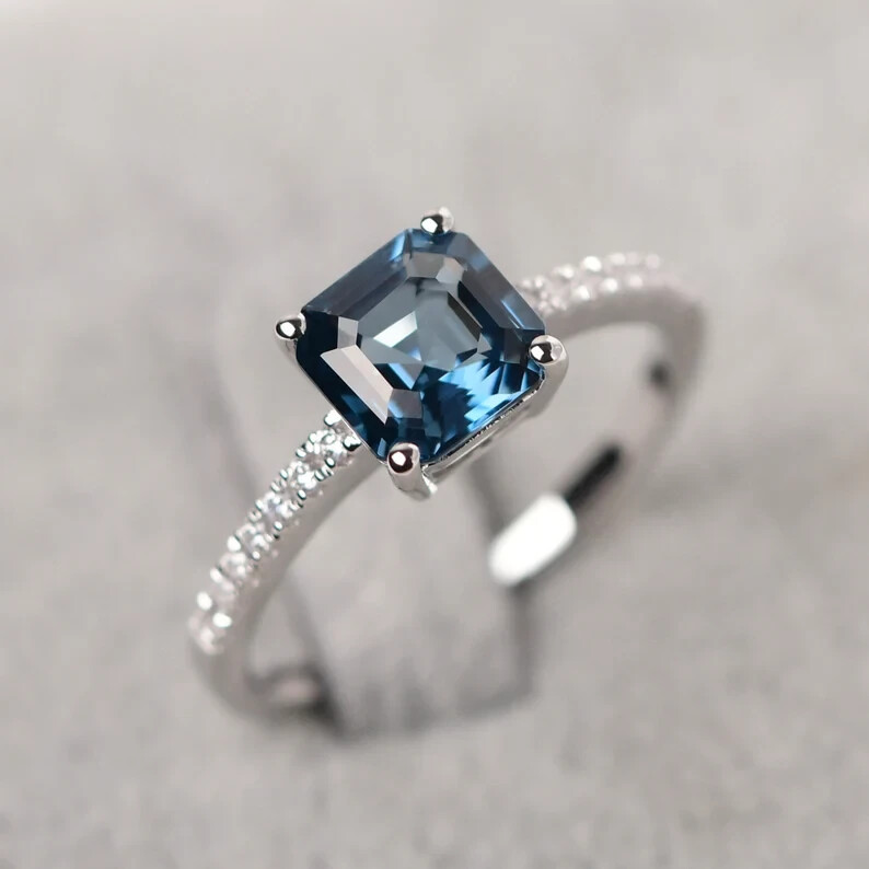 Luxurious London Blue Topaz Cushion 925 Sterling Silver Designer Women Ring