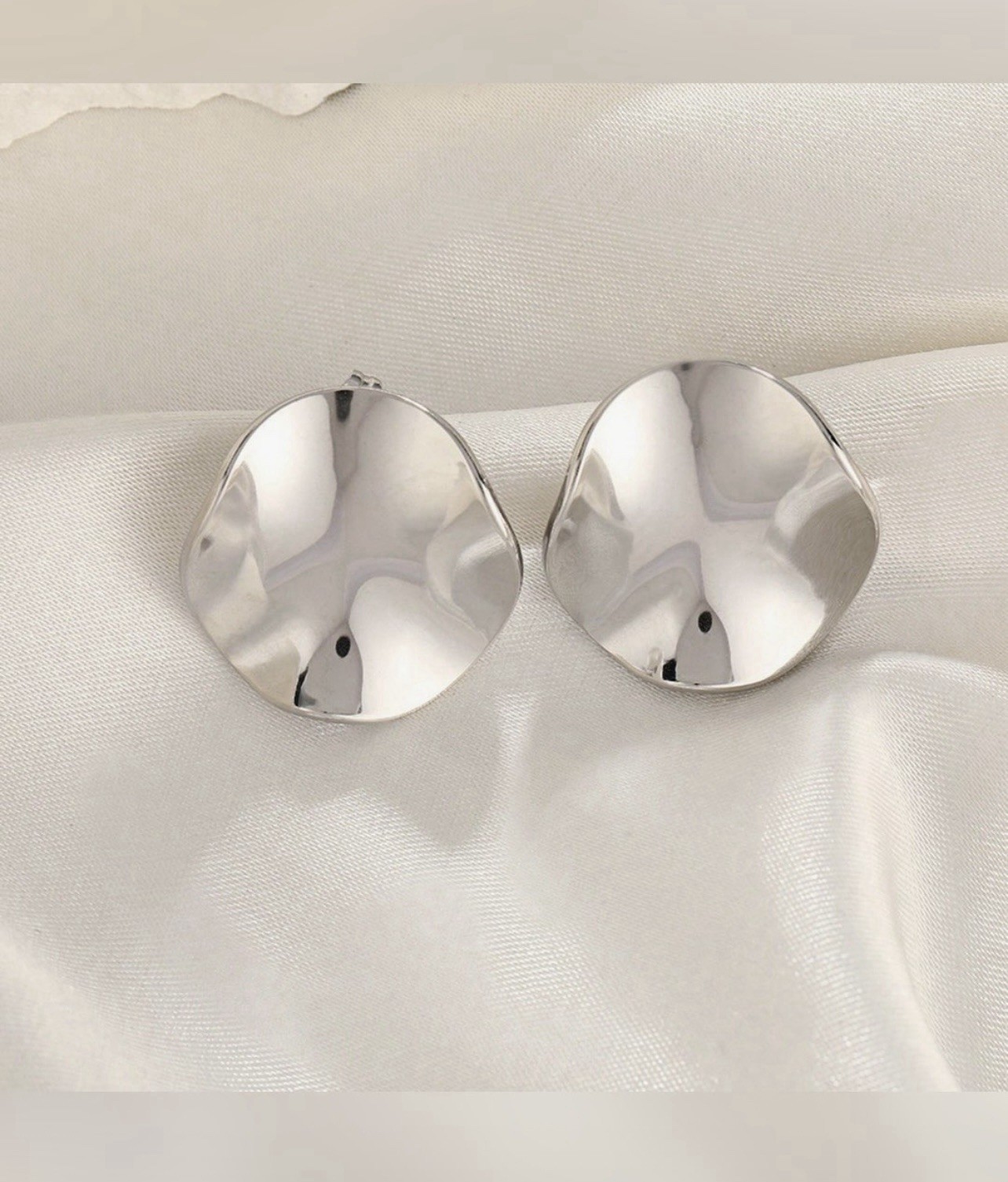 Stainless Steel Asymmetrical Hammered Disc Stud Earrings Big Disc Elegant