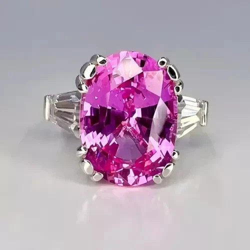 4.60 Ct Cushion Cut Natural Pink Sapphire Diamond Wedding Ring 14K White Gold