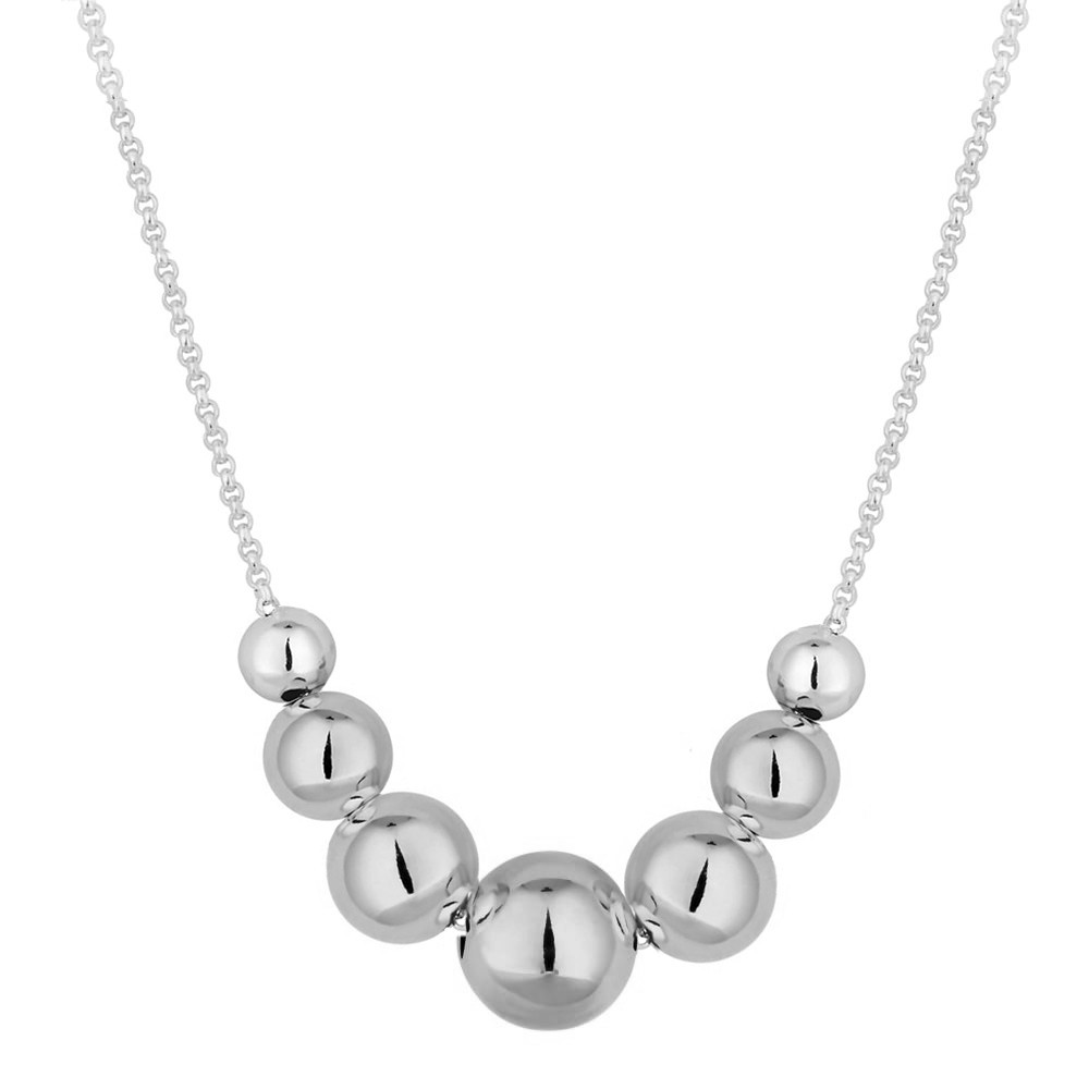 925 Solid Sterling Silver 18″ Inch Graduated Bead Ball Chain Necklace For Women