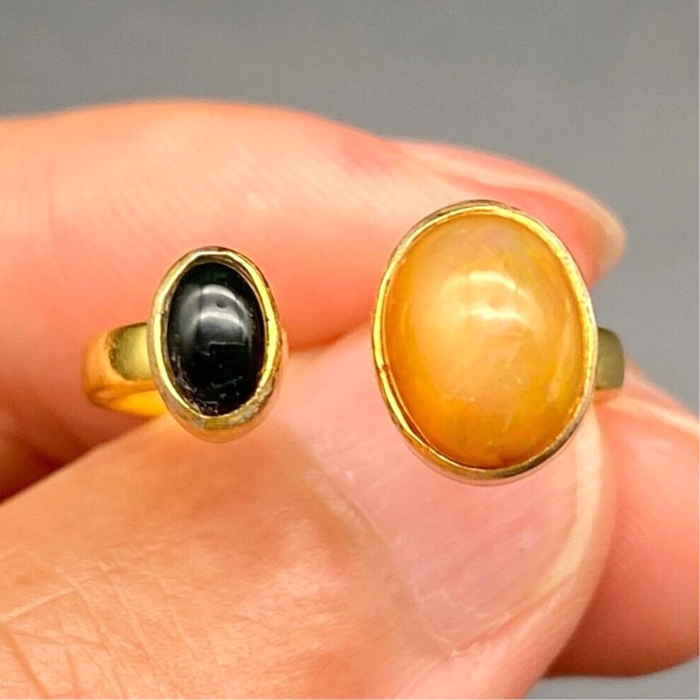 Contemporary Opal Gold Wash Sterling Silver Ring Adjustable Size 8.5