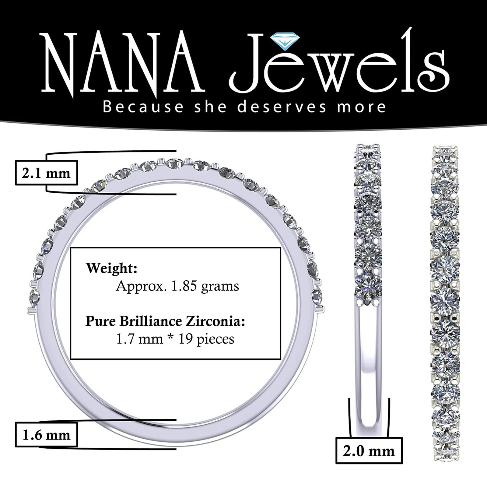 Platinum Plated 925 Sterling Silver Cubic Zirconia Wedding Band Ring – Size 4.5