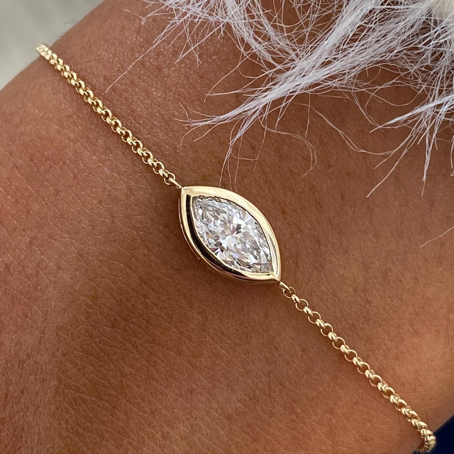 Marquise Lab Created Diamond Gift Her Chain Bracelet Solid 14k Yellow Gold Over