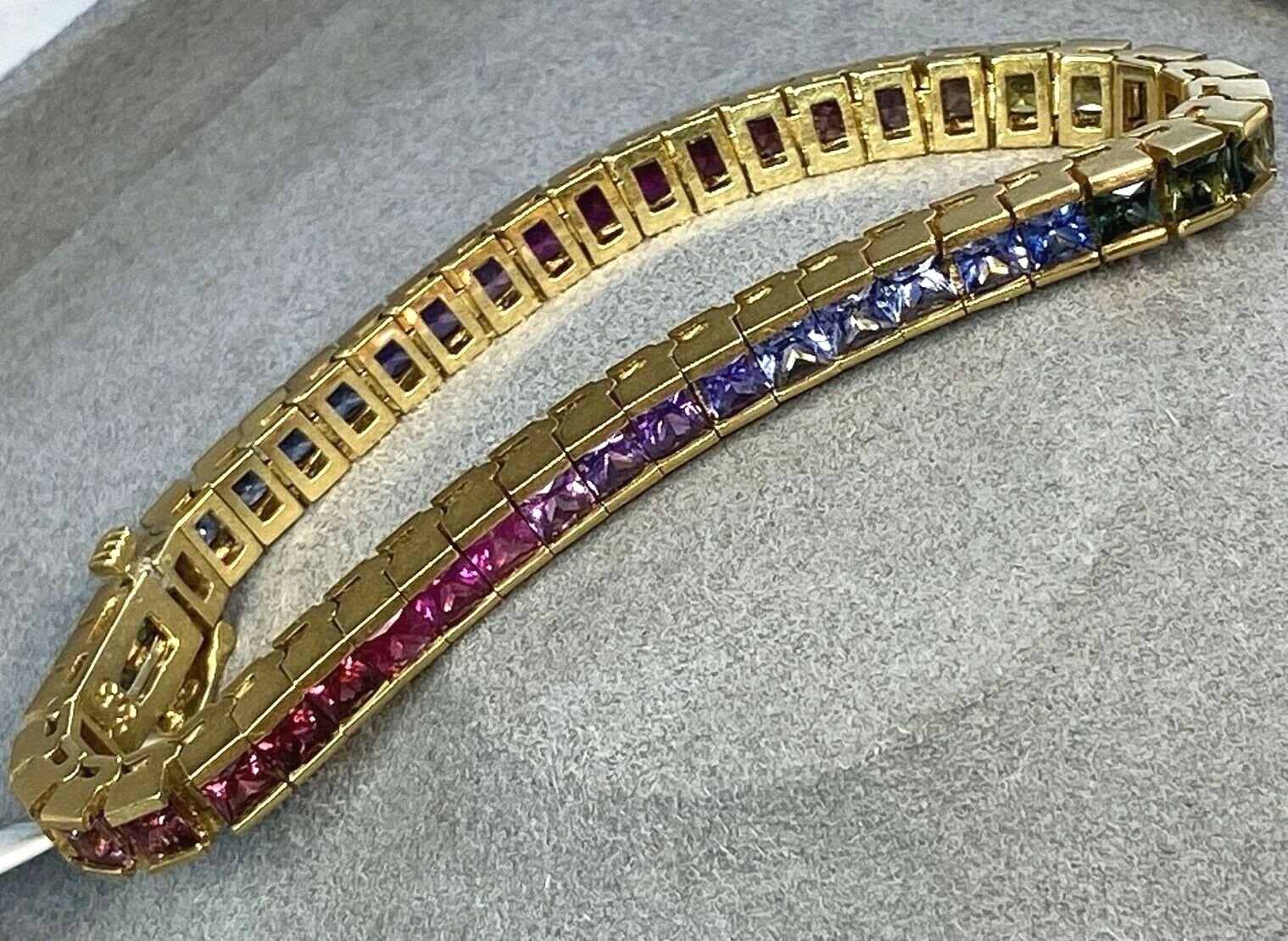 18K Yellow Gold Ruby Multi-Color Sapphire Rainbow Bracelet $5600 Certified 6.5″