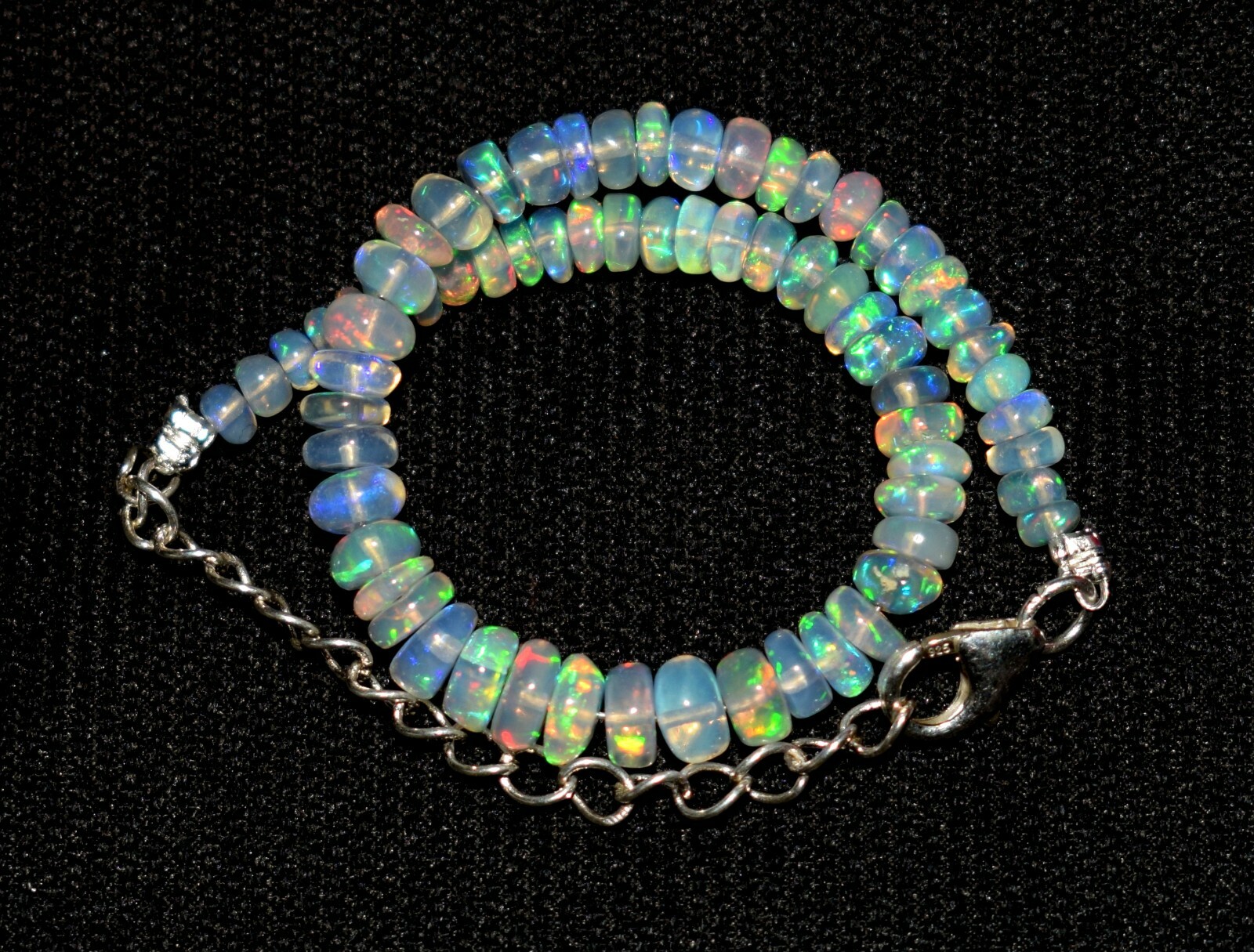 925 Sterling Silver Natural Ethiopian Opal Gemstone Beads 7″Bracelet sale
