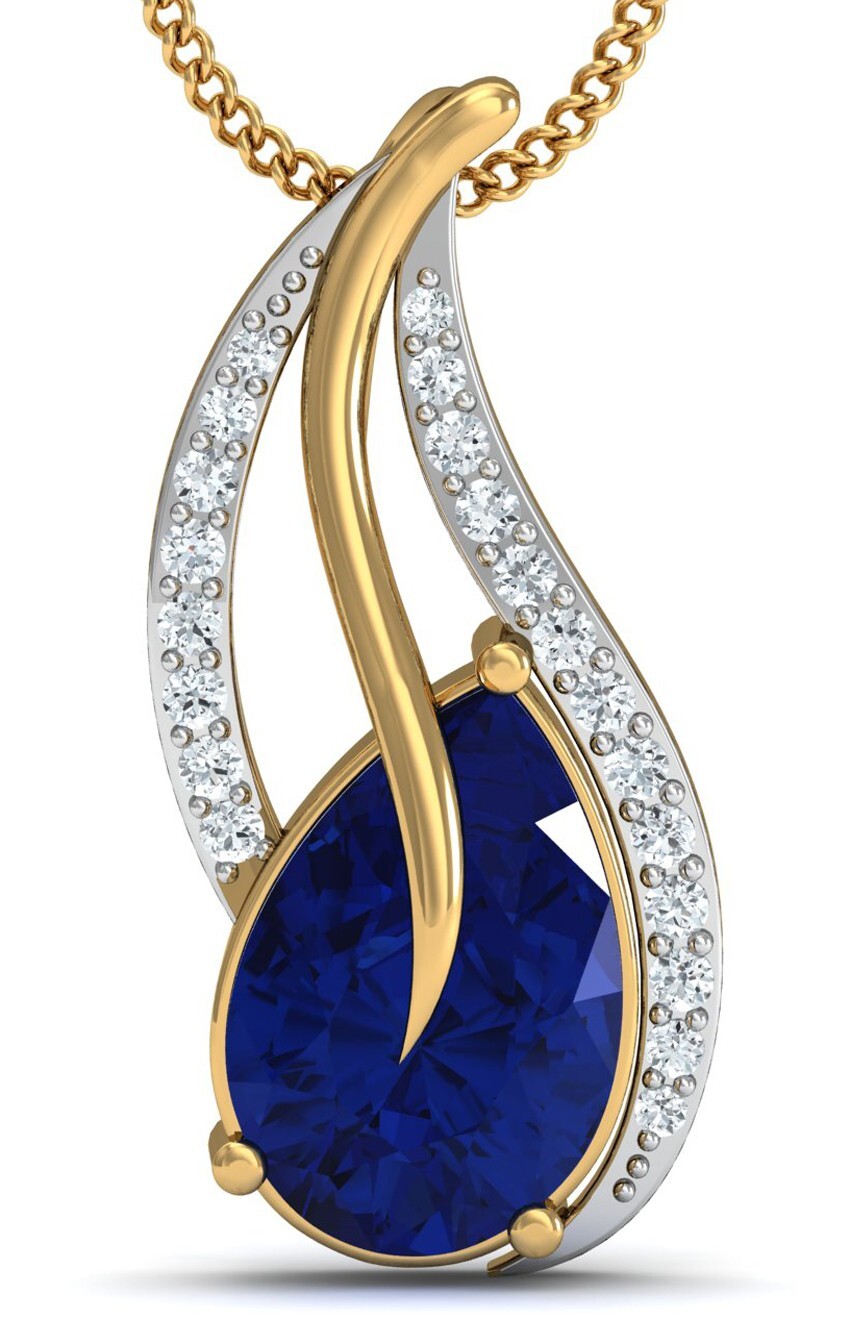 0.52ct Natural Round Diamond 14k Solid Yellow Gold sapphire Wedding Pendant