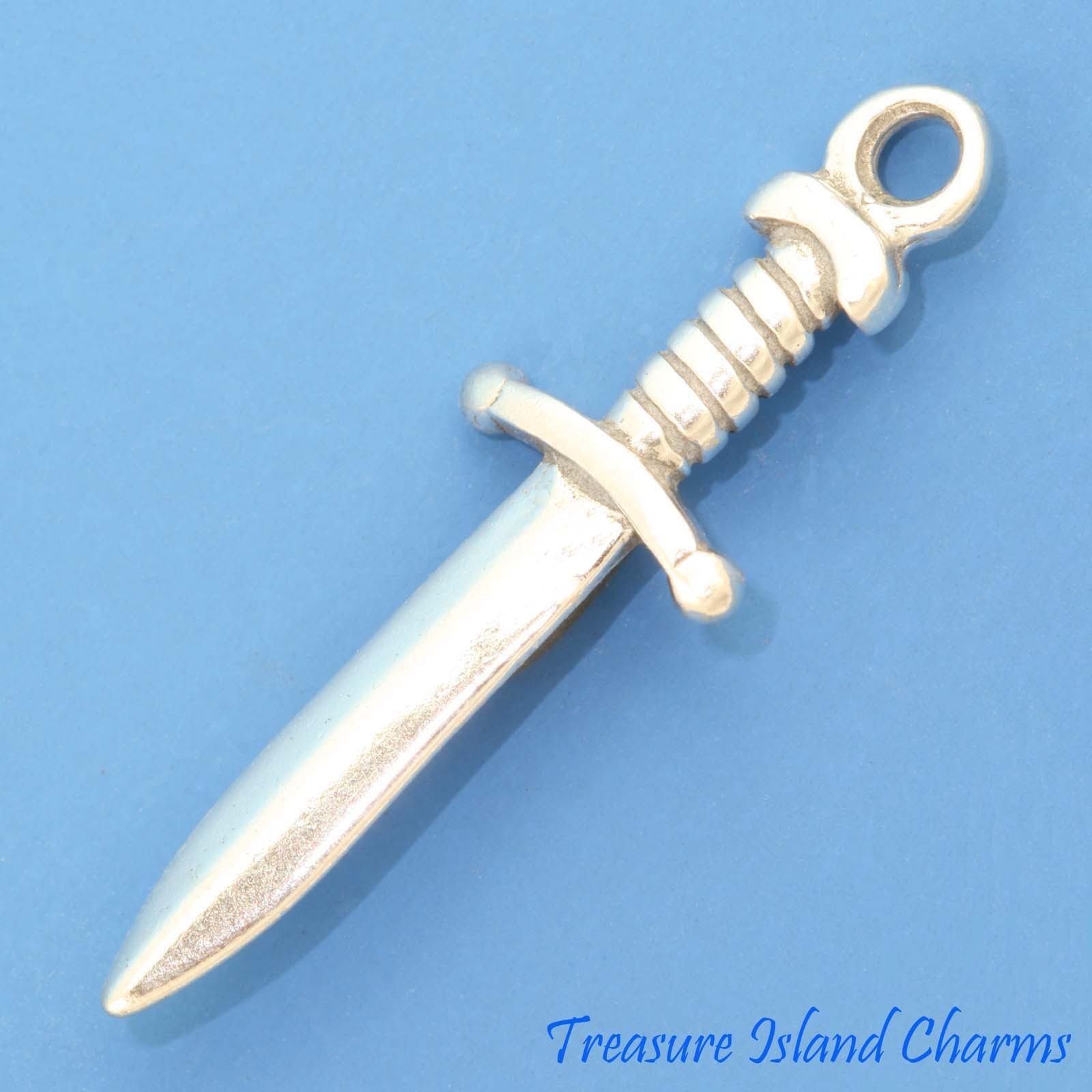 Dagger or Sword 3D 925 Solid Sterling Silver Charm Pendant Knife MADE IN USA