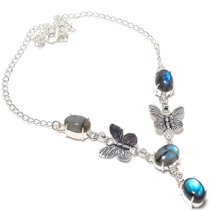Labradorite Gemstone Handmade 925 Sterling Silver Jewelry Necklace Size 18″