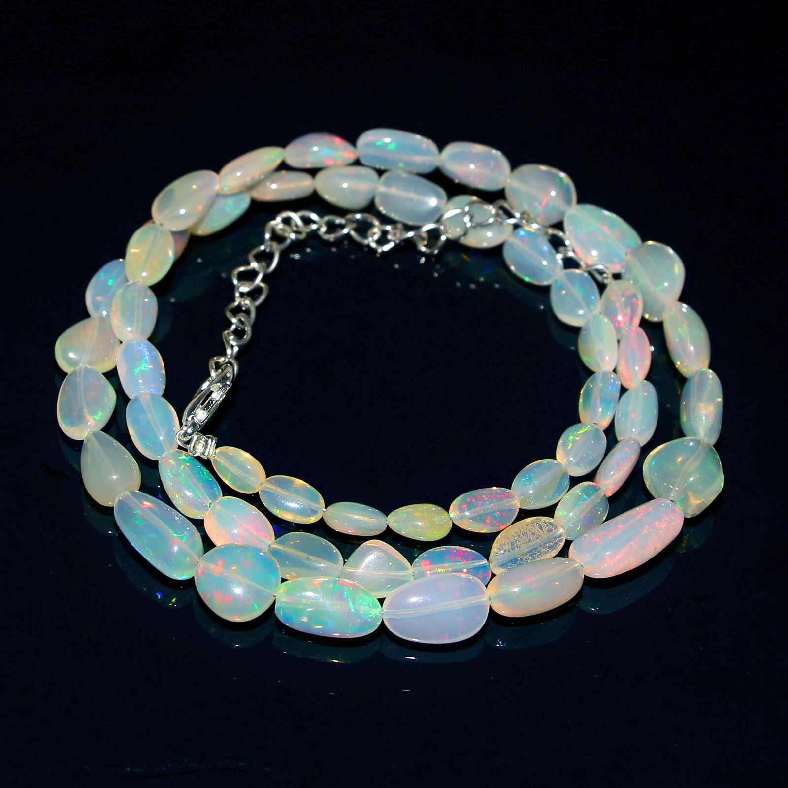 Natural Ethiopian Welo Fire Opal Tumble Beaded Gemstone Necklace 16 Inches