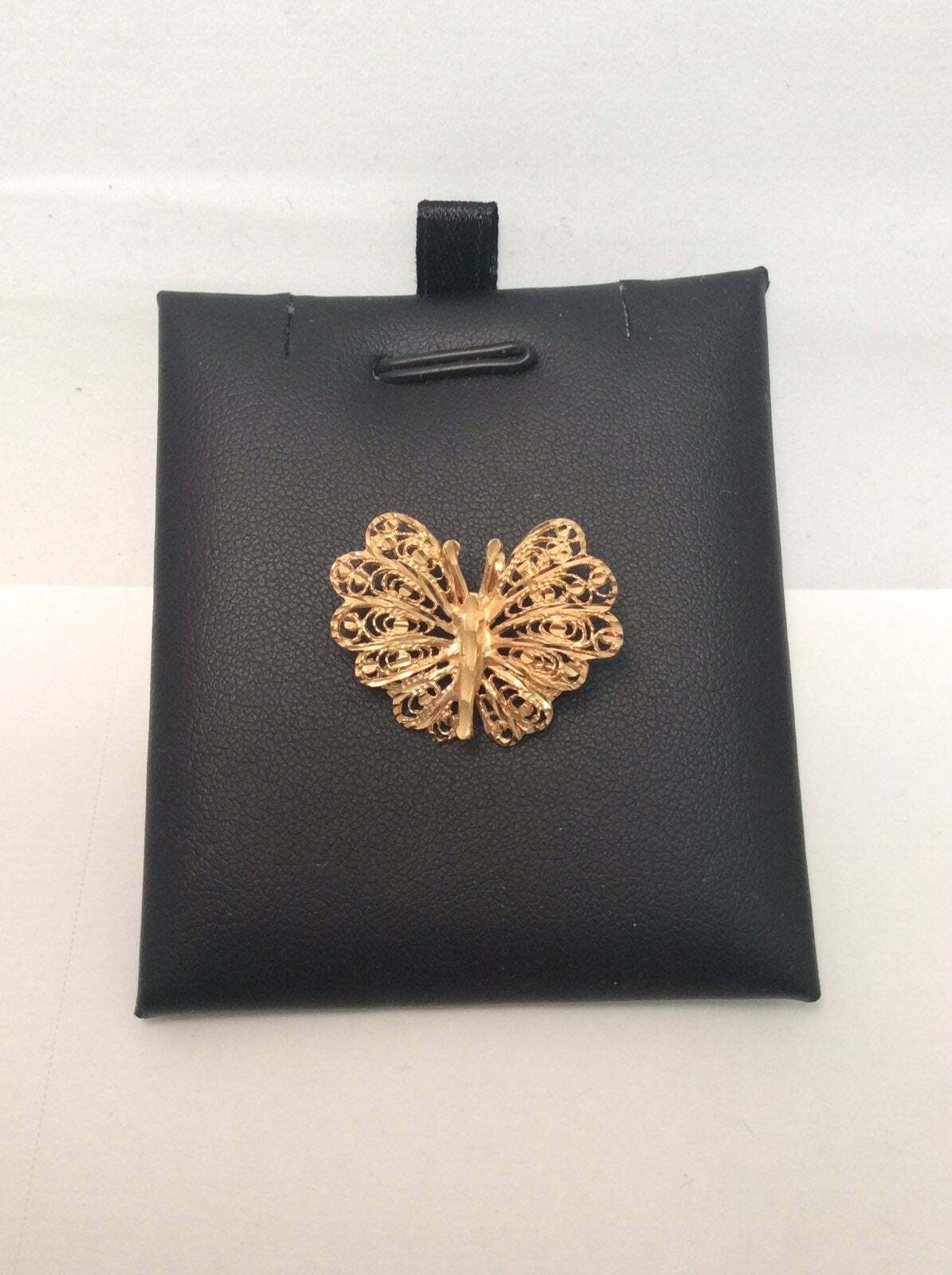 14k Yellow Real Gold Fancy Diamond Cut Butterfly Charm Pendant
