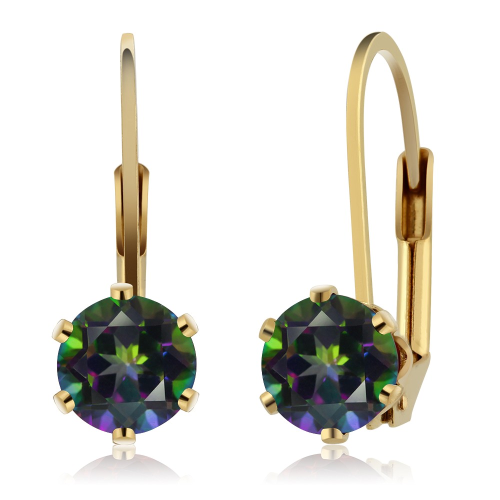 2.00 Cttw Mystic Topaz Yellow Gold Plated Leverback Earrings for Women |