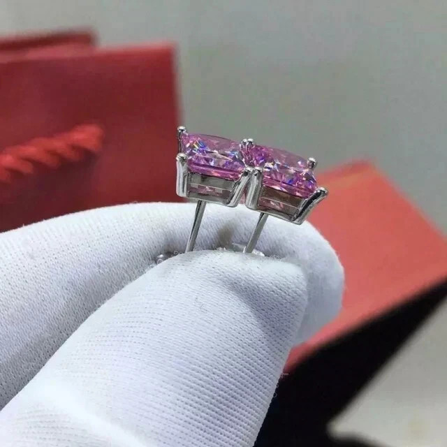 6mm Lab Created Sapphire Push Back Solitaire Stud Earrings 14K White Gold Plated