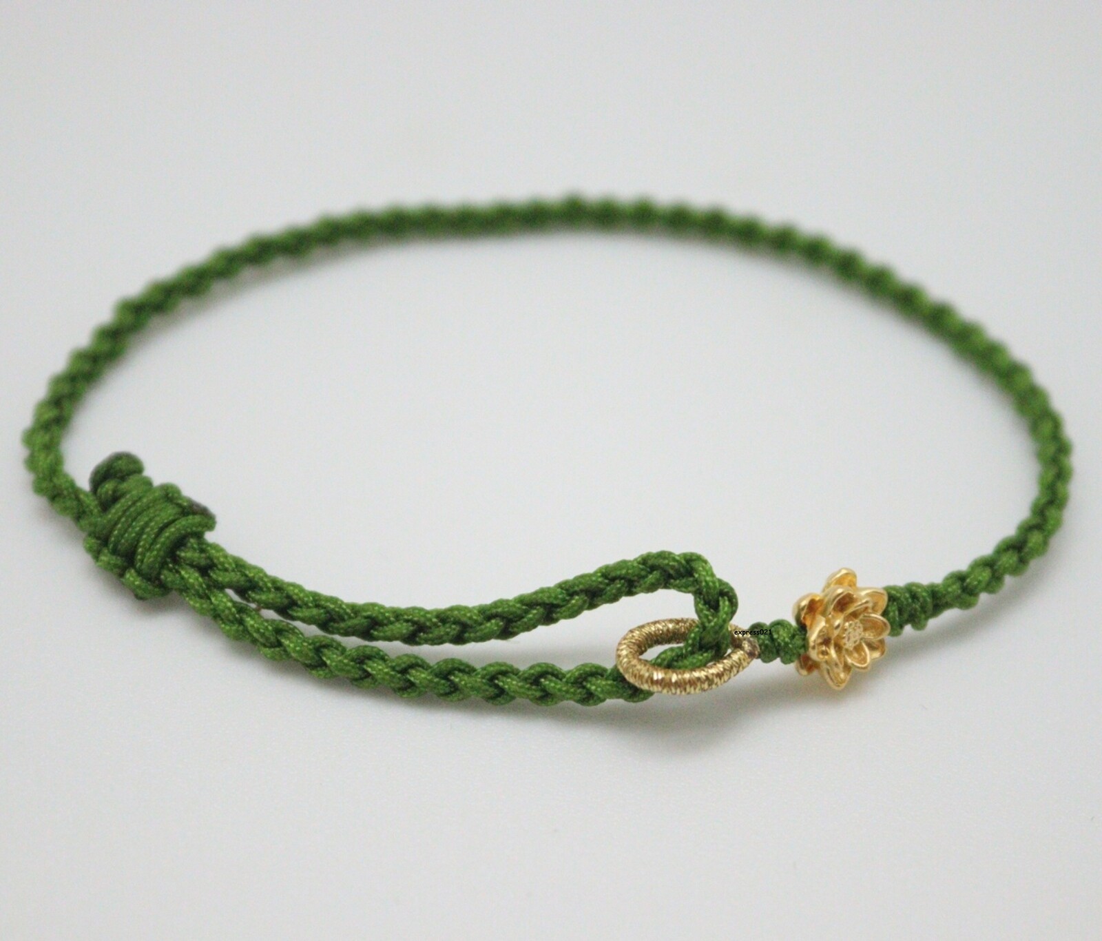 1PC Real 999 24K Yellow Gold Lotus Flower Bead Braided Adjustable Bracelet
