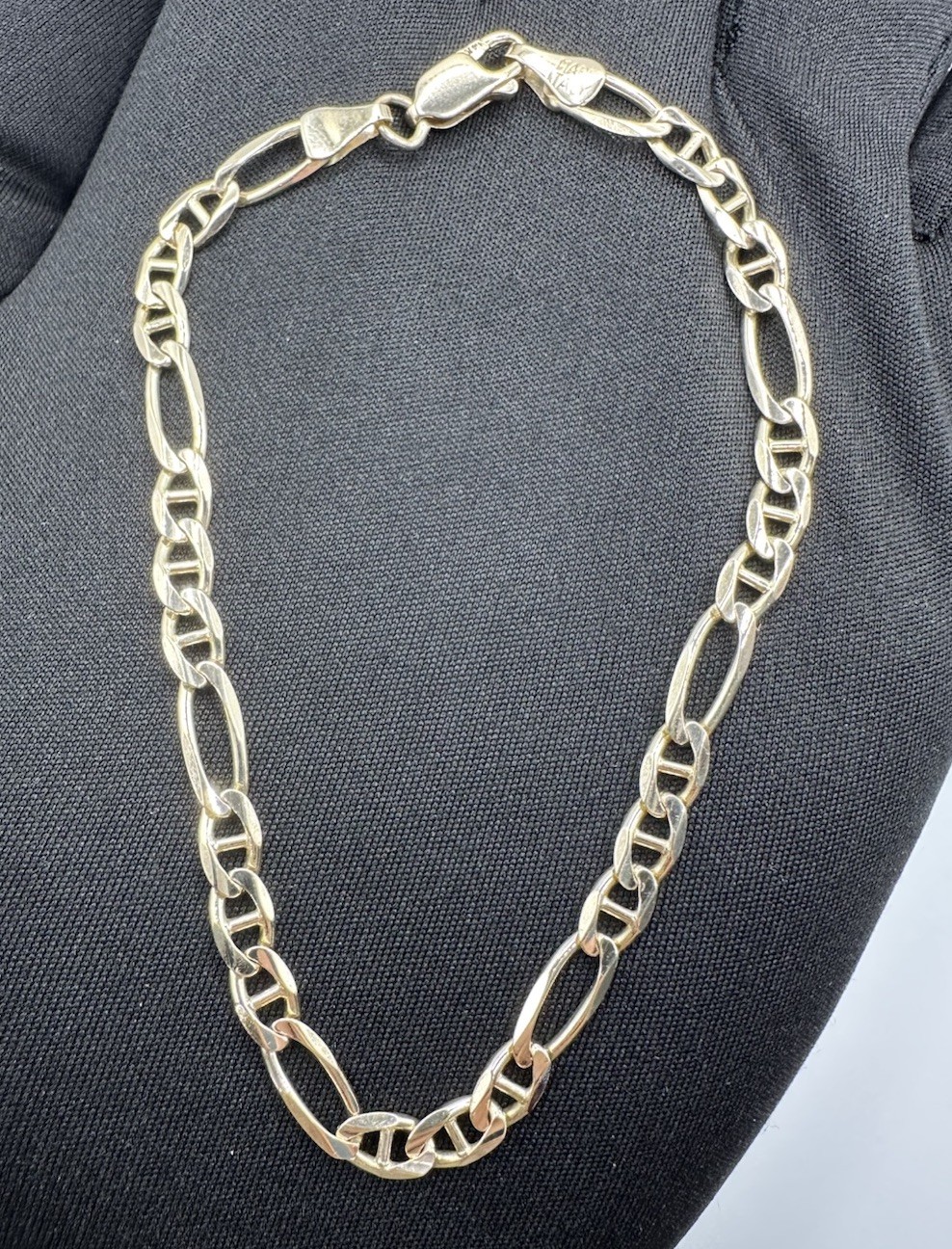 Solid 4.5mm Figarucci Figaro Link Bracelet 14k Italy Yellow Gold 6.6 Grams 8.33”