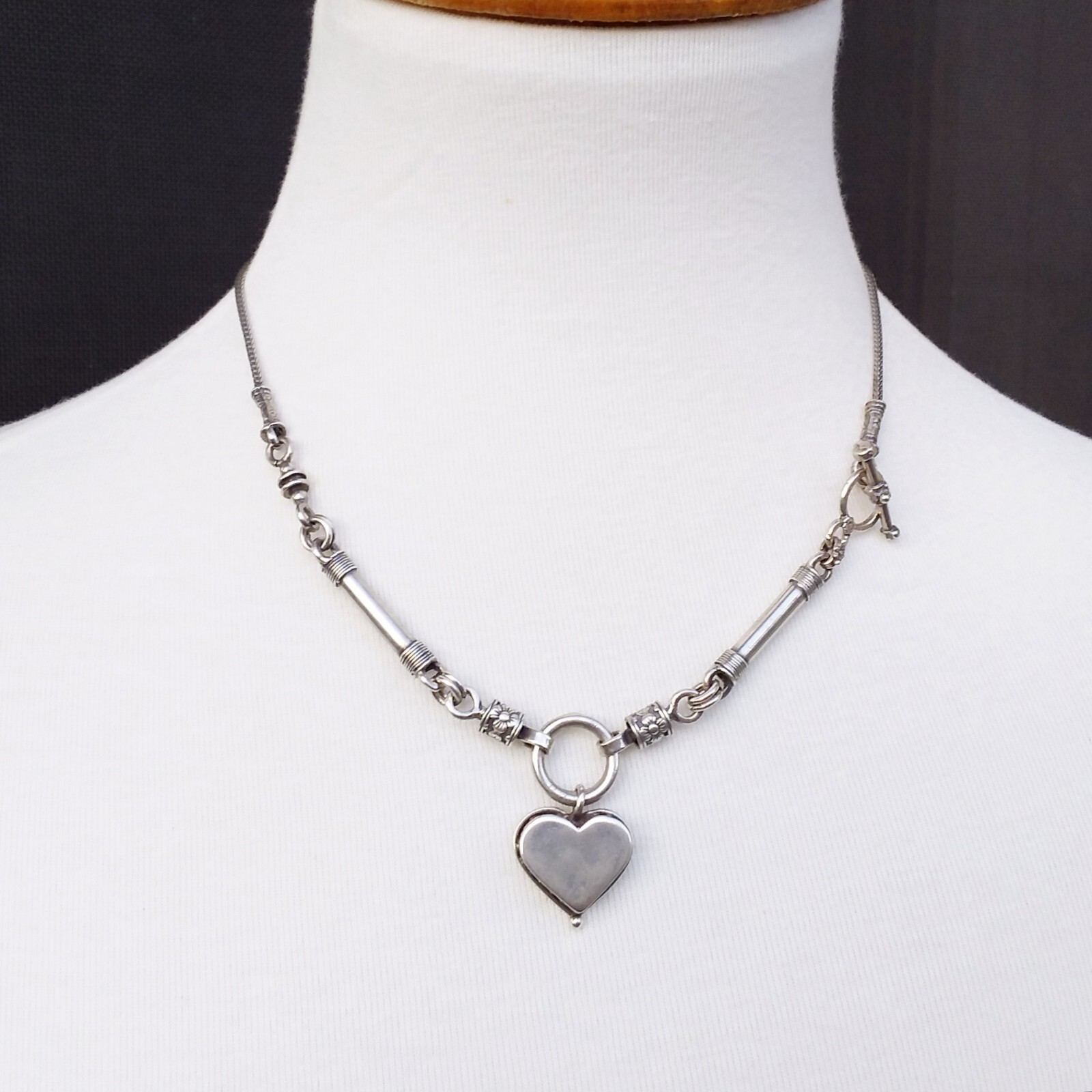 Shablool Didae Sterling Silver Necklace Heart Pendant Foxtail Chain 16.5in