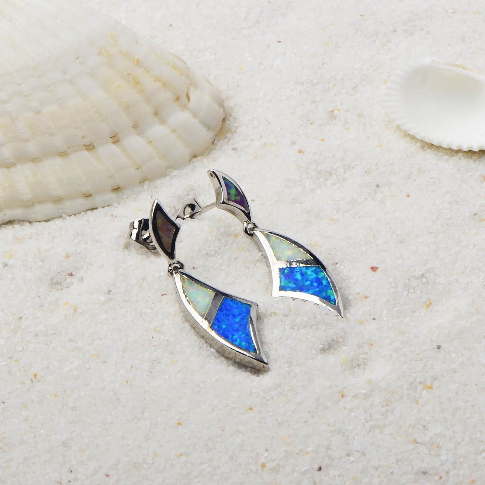 Hawaii Beach Multicolor Fire Opa Moon Earrings Silver Filled For Women Girls
