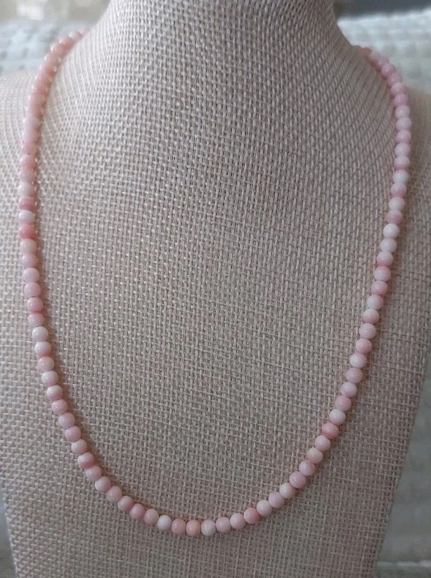 New Sterling Silver & Natural Pink Conch Beaded Necklace