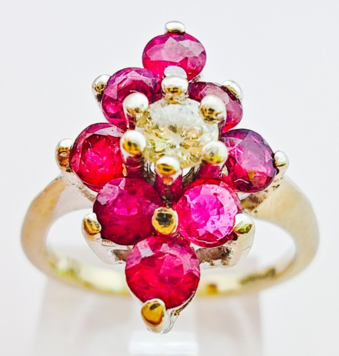14K White Gold Ruby & Diamond Cluster Ring • 1.37ct t.w. • Size 6 • 3.31g Estate