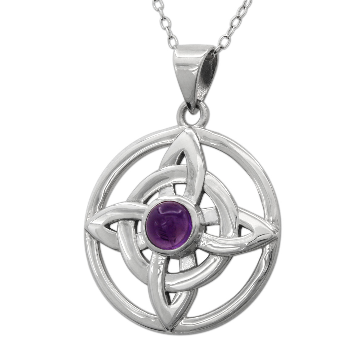 Witches Knot Necklace 20″ Sterling Silver Wiccan Pendant Protection Amethyst Gem