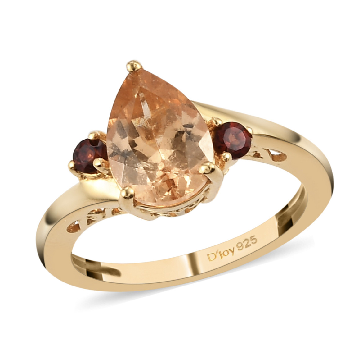 Fashion Peach Garnets Pear Ring Vermeil Gold Over Sterling Silver 2.35ctw