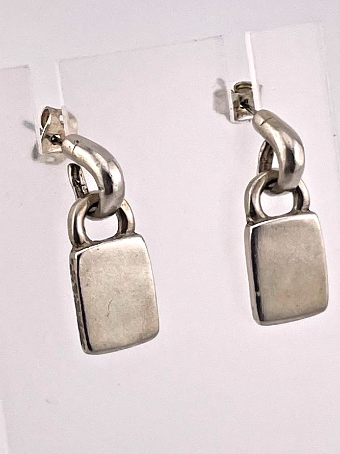 925 STERLING SILVER DROP TAG SILVER EARRINGSS 3/4″ MODERN CASUAL 7.16G 685