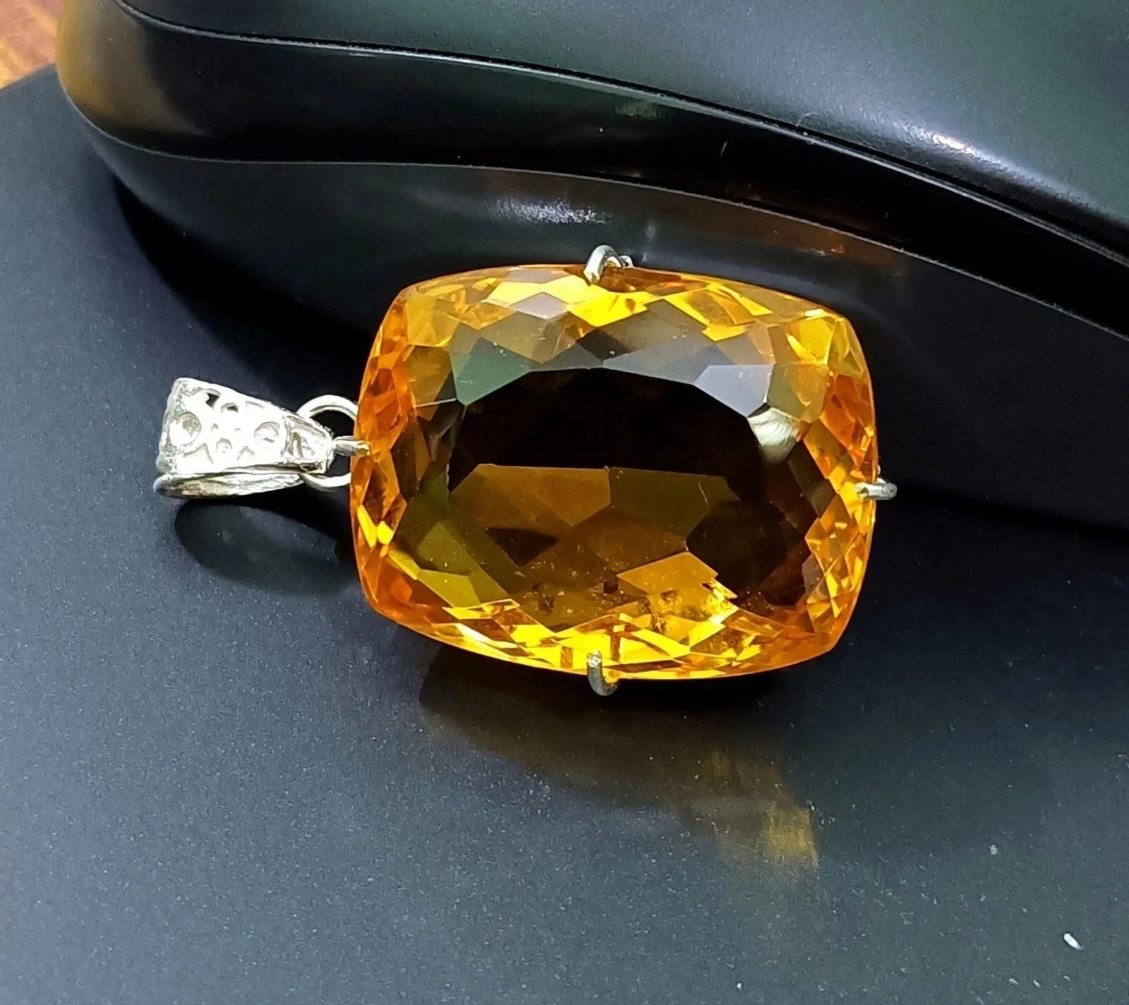 100 Ct Natural Cushion Cut Yellow Citrine 925 Solid Sterling Silver Pendant Gem