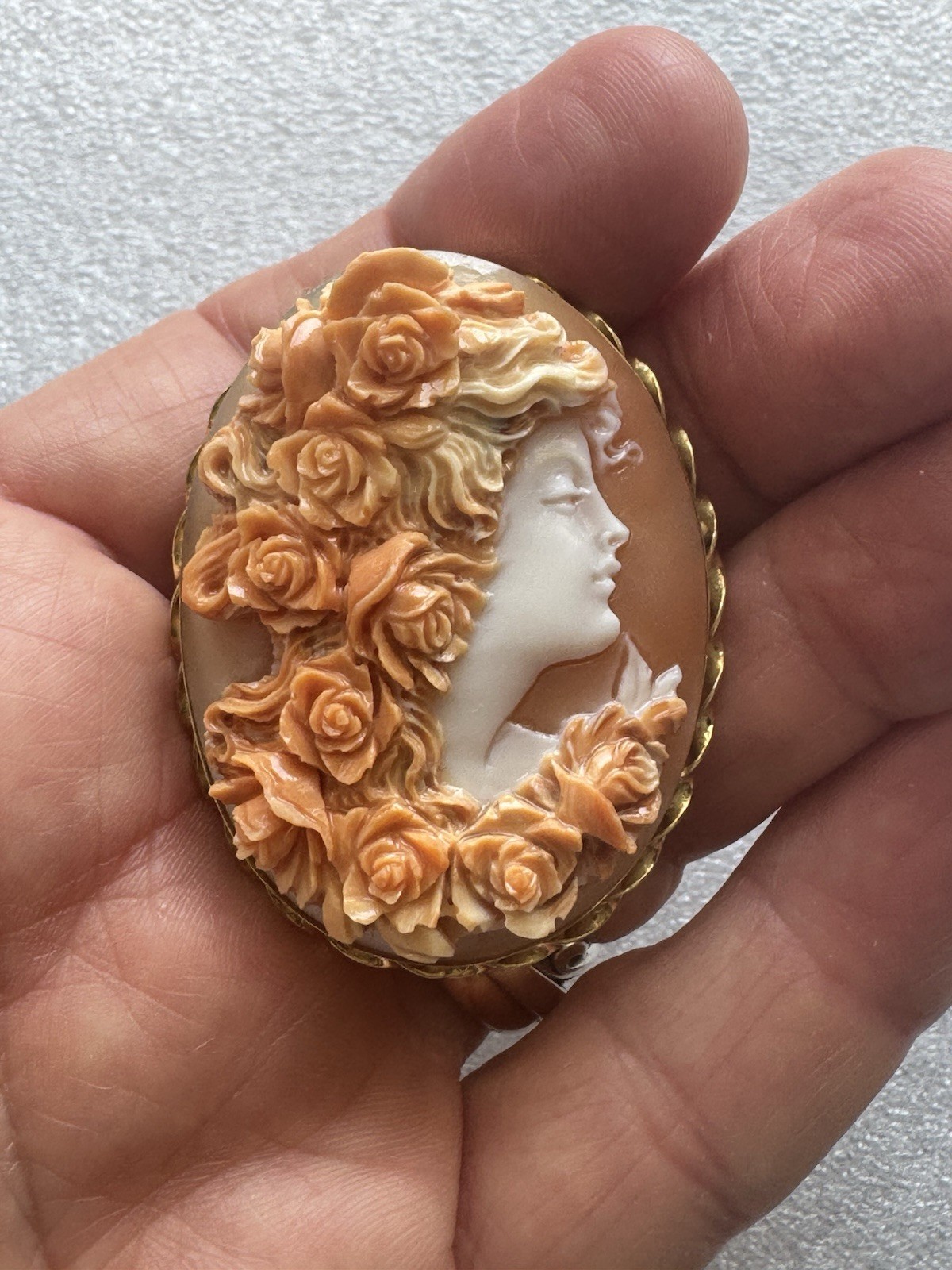 Amazing Shell Cameo “Flora” Silver 925 Mounted Free Shipping