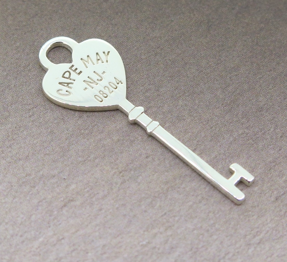 Sterling Silver Cape May New Jersey Heart Key Pendant