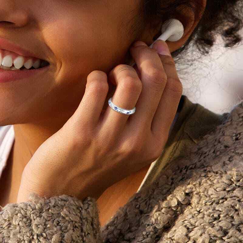 KUNSIR Sparkling Starry Night Ring AAA CZ For Women 925 Sterling Silver Jewelry