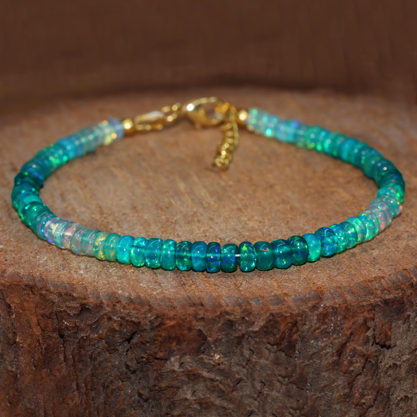 Multifire Green Opal Smooth Beads Silver Bracelet, Green Opal Stone Bracelet