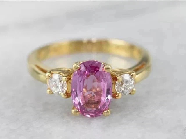 2.50Ct Oval Cut Lab-Created Pink Sapphire Engagement Ring 14K Yellow Gold Plated
