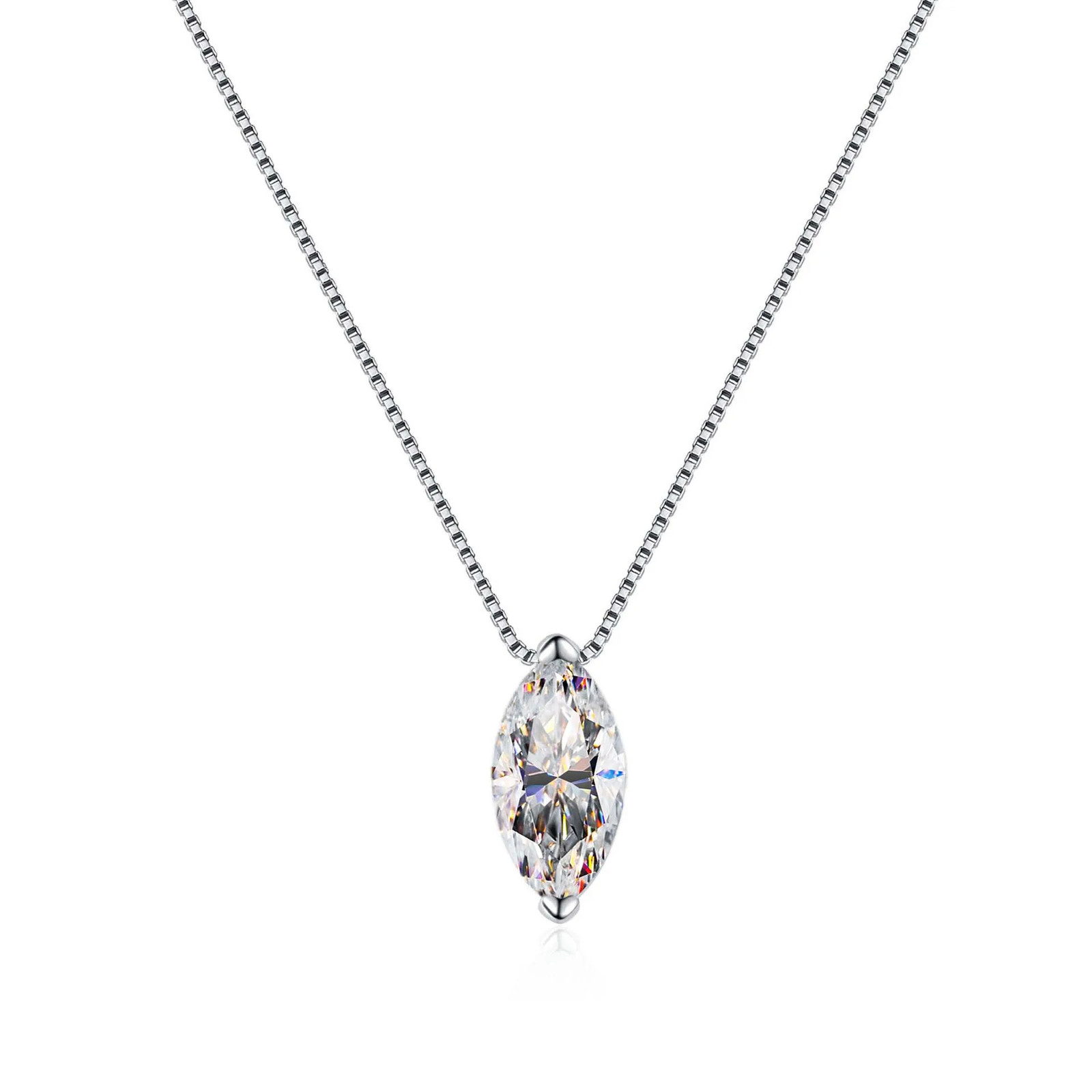 1CT Marquise Cut Moissanite Pendant Neckalce S925 Sterling Silver Chain Necklace