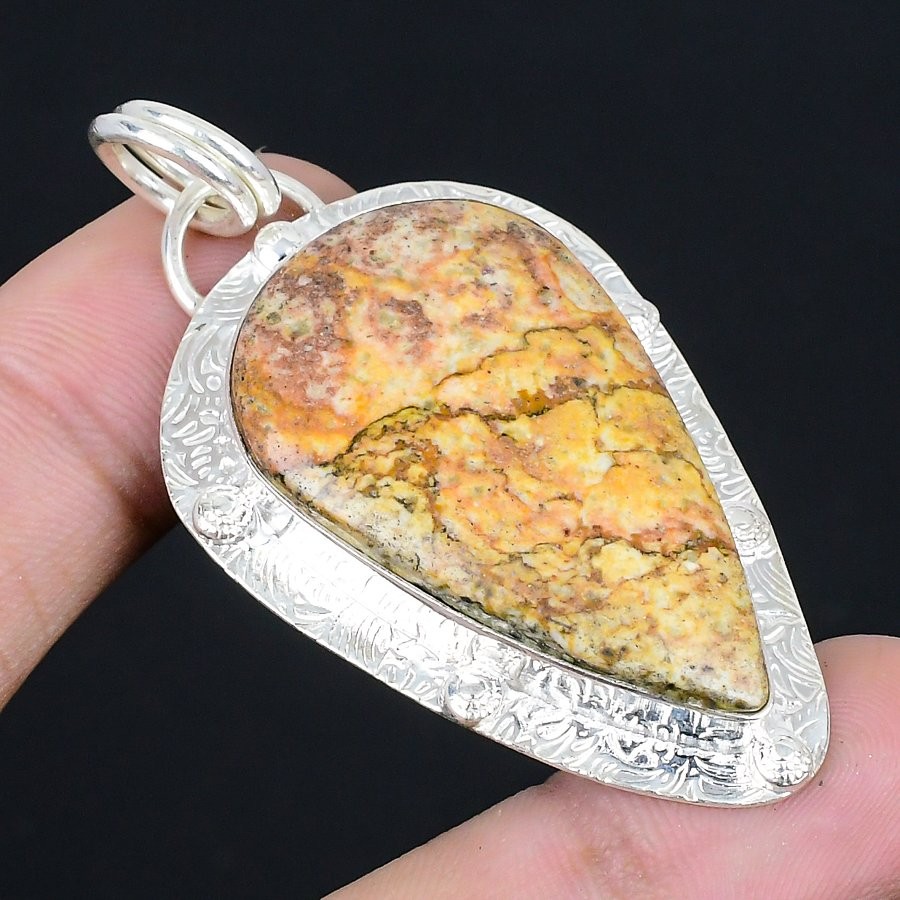 Pleasing Picture Jasper Gemstone 925 Sterling Silver Jewelry Pendant 2.27″