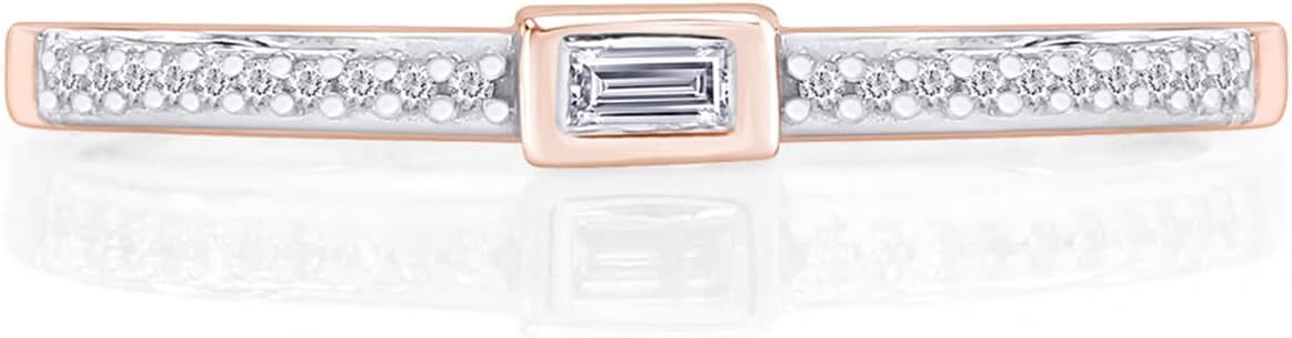 1/10ct Taper & Round Cut Diamond Stackable Band Ring 14k Gold plated Sterling
