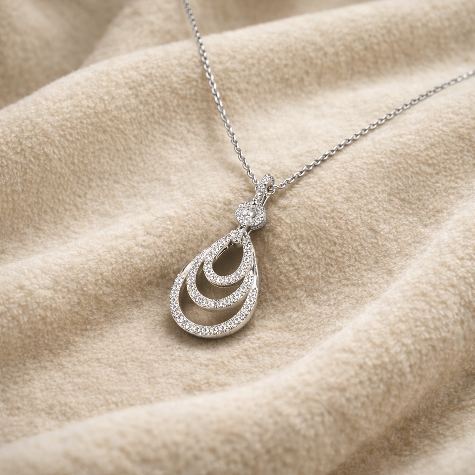 9K White Gold Diamond Pendant Necklace Handmade Jewelry Fine Gifts