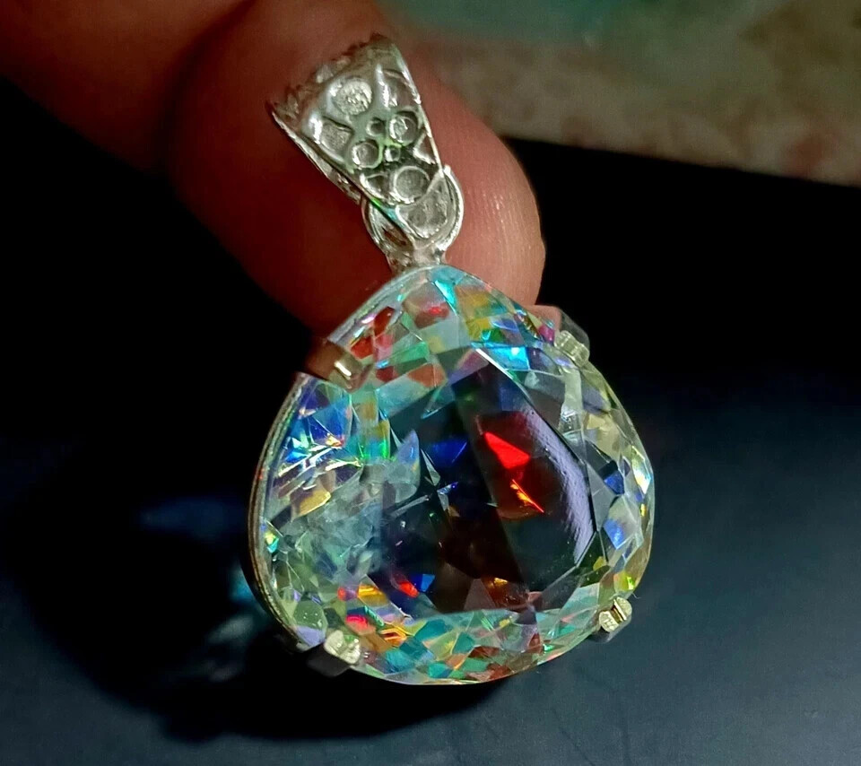 EGL 50.70 Ct+ Natural Mystic Topaz Pear Cut 925 Solid Silver Pendant Gemstone