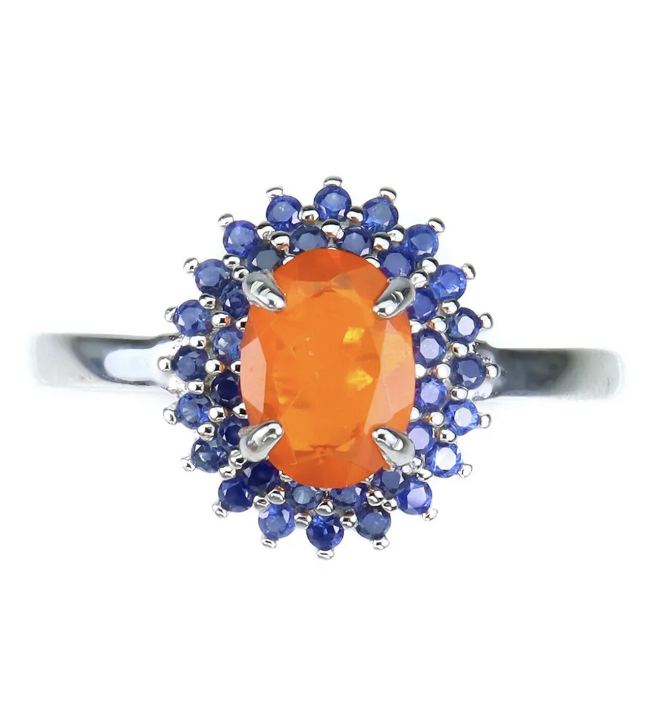Clarity Enhanced Oval Natural Orange Opal 8x6mm Sapphire 925 Silver Ring 8.5