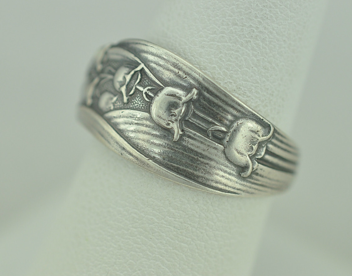Dainty Solid 925 Sterling Silver Lily Of The Valley Flower Floral Spoon Ring