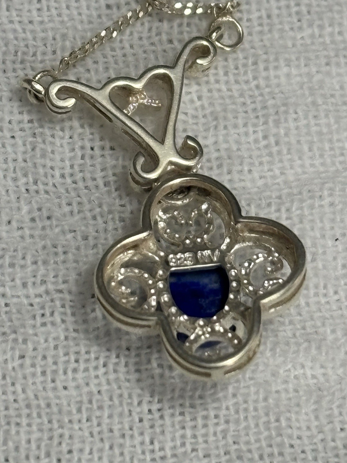 Size 11 Vintage Sterling Silver 925 Lapis Lazuli Ring & Necklace set Length 19″