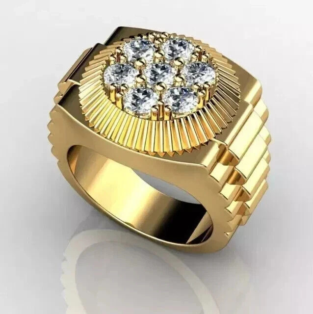Solid 925 Silver & MOISSANITE Passes Tester Cluster Rolex Design Ring