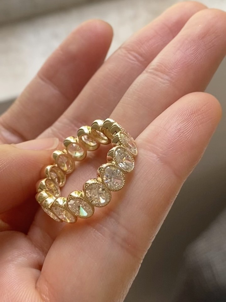 4.00Ct Luxury Oval Lab Grown E/VS1 Diamond Wedding Eternity Ring 14K Yellow Gold