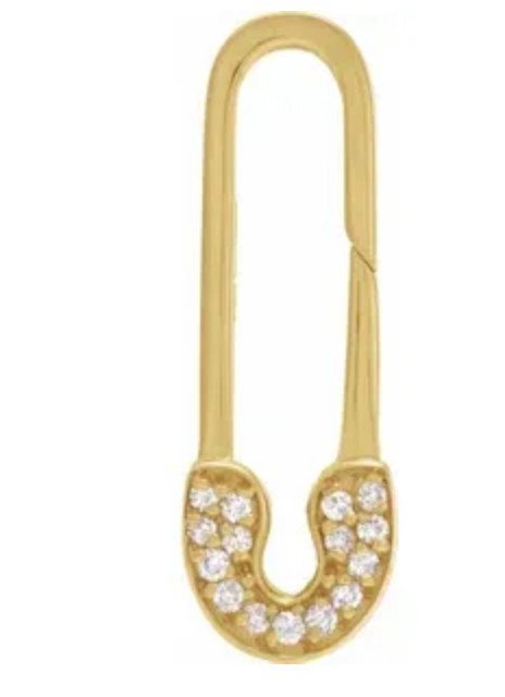 Diamond Enhancer Safety Pin Charm Connector Push Lock Hinged 14K Solid Gold