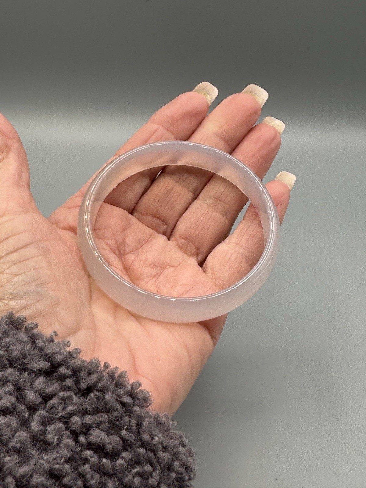Icy Translucent Lavender White Natural Stone Bangle Bracelet 60mm 9mm