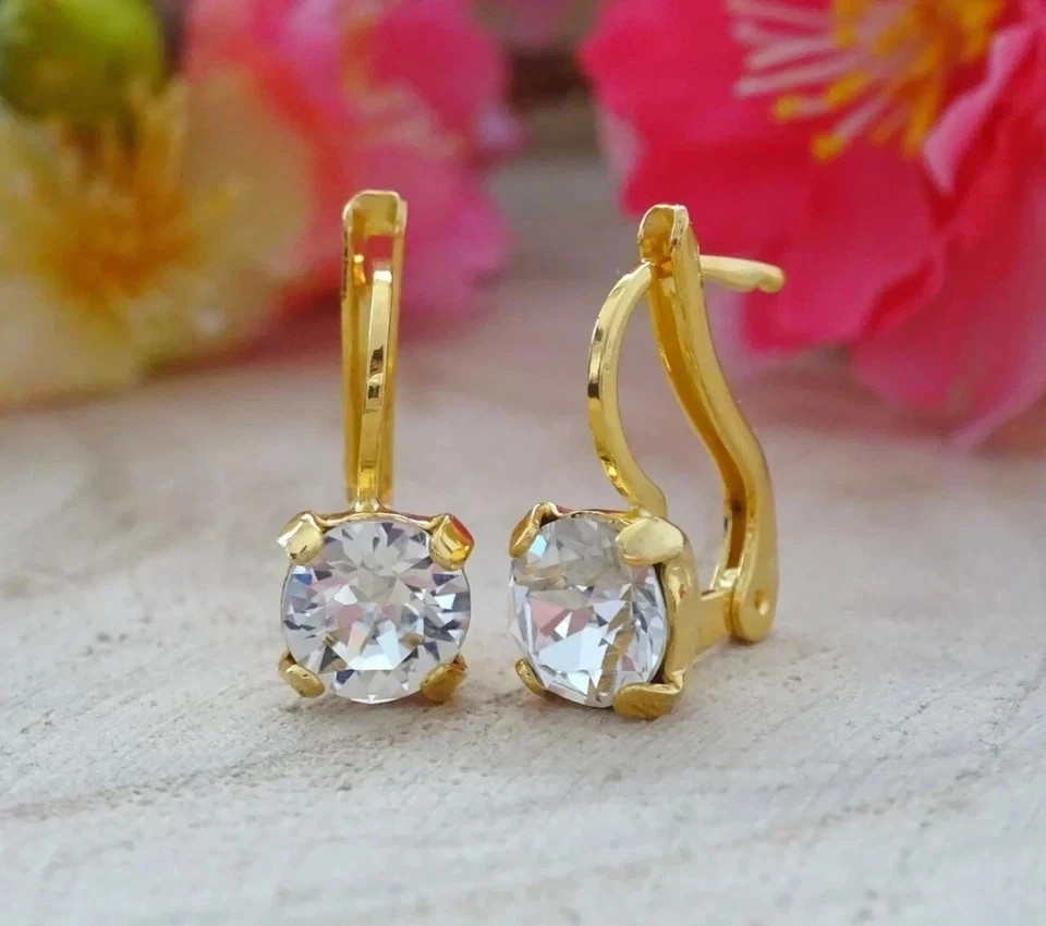 2.20Ct Round Lab-Created Diamond Drop Clip On Earrings 14K Yellow Gold Plated