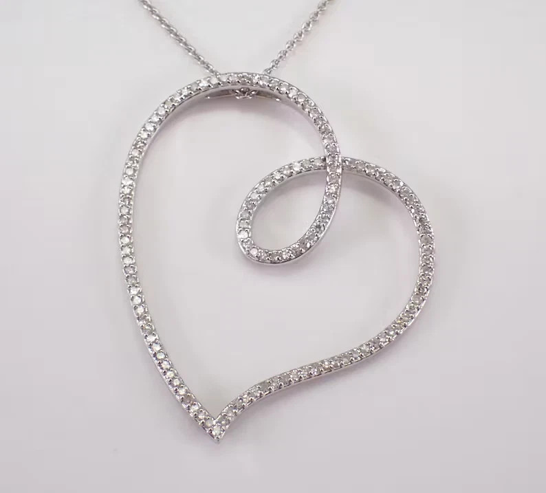 2.50 Ct Round Cut Real Moissanite Heart Pendant 14K White Gold Plated Silver