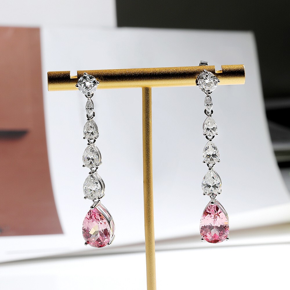 Pear Cut Padparadscha Lab Grown Diamond Drop Dangle Earrings 925 Sterling Silver