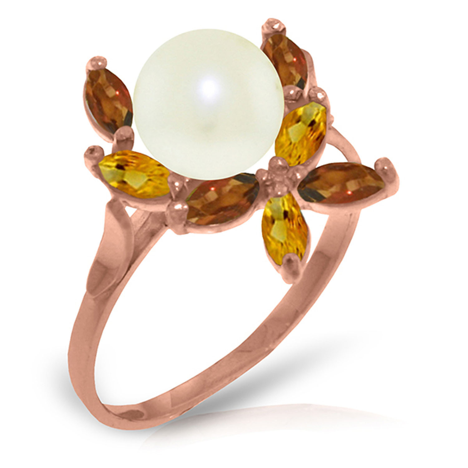 Brand New 14K Solid Rose Gold Ring with Natural Garnets, Citrines & pearl