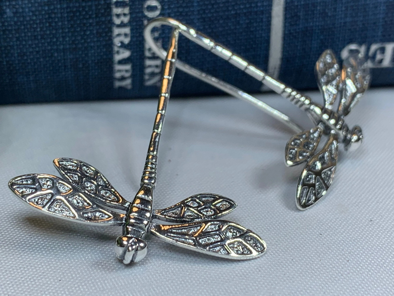 New Solid Sterlig Silver Dragonfly Earrings Large Art Deco Drop Earrings 925
