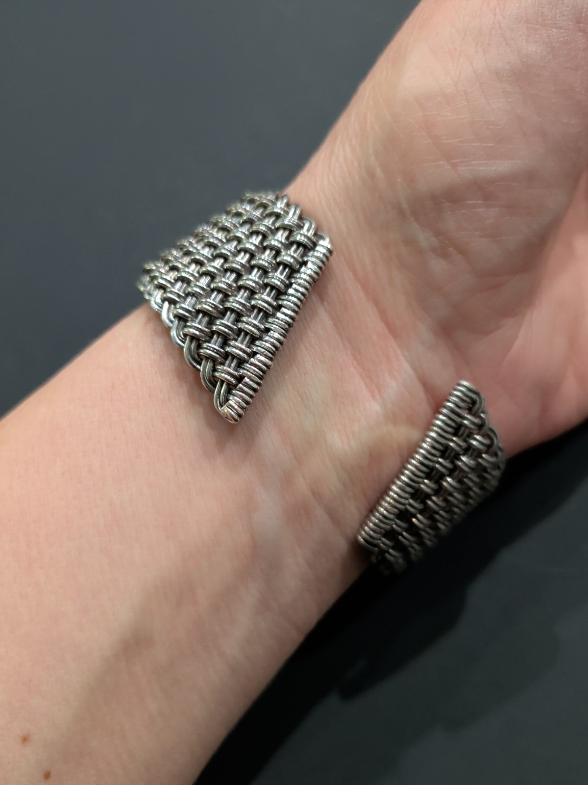 50g 925 Sterling Silver 1″ Wide Adjustable Woven Open Cuff Bracelet 7.25″