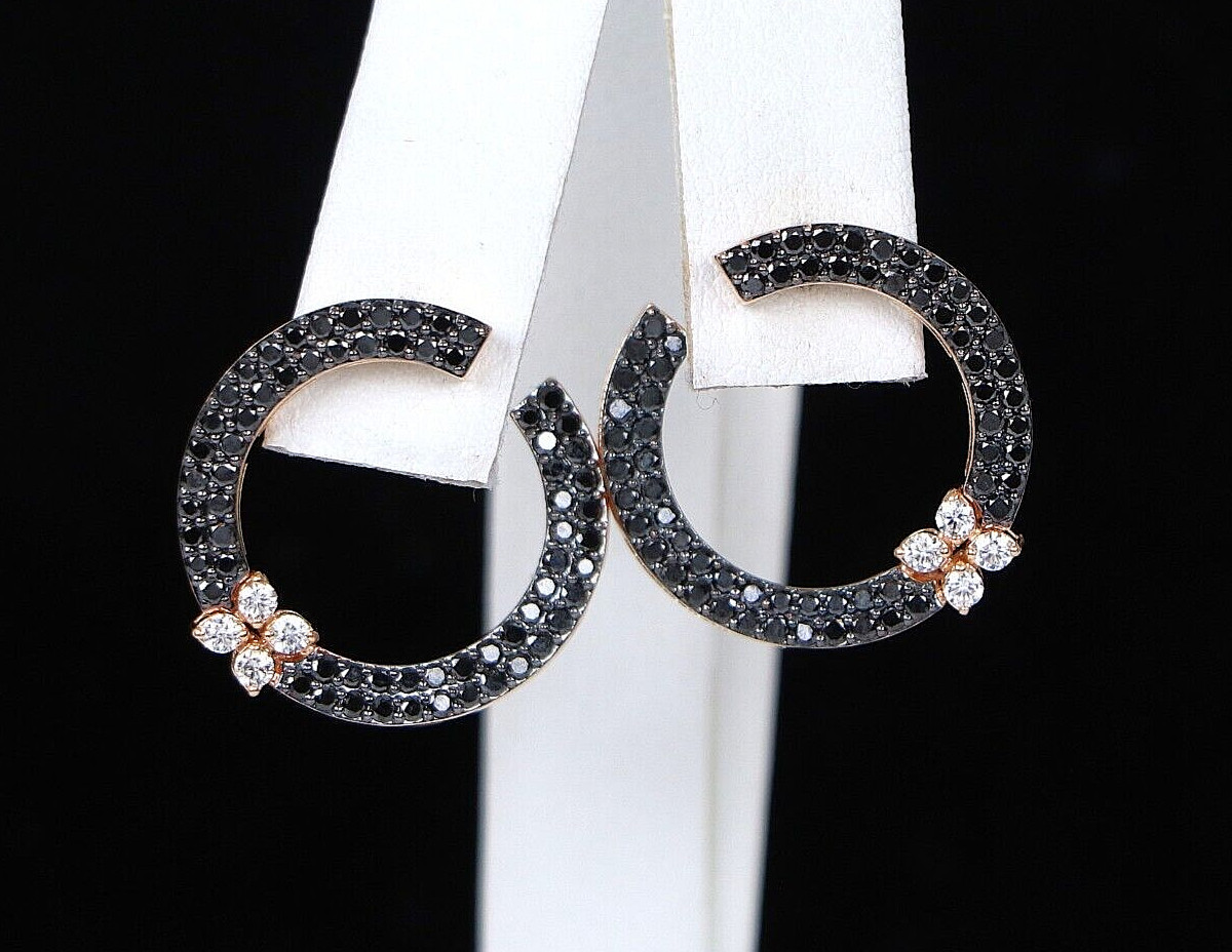 $5,850 Roberto Coin 18K Rose Gold Black Diamond Love In Verona Hoop Earrings